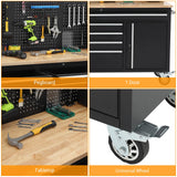 61-inch Rolling Tool Chest, 10 Drawers Garage Workbench Storage Tool Cabinet with Power Strip, Solid Rubber Wood Top, 1675 LBS Load Mobile Workstation, Heavy Duty Rolling Cabinet GAOMON