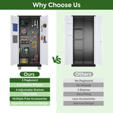 Broom Closet Storage Cabinet with Wheels and Pegboard, Metal Garage Storage Cabinet with Magnetic Doors,Adjustable Shelves for Garage Home Office,Required Assembly,Black and White,71"H×15.75"D×31.5"W Reemoon