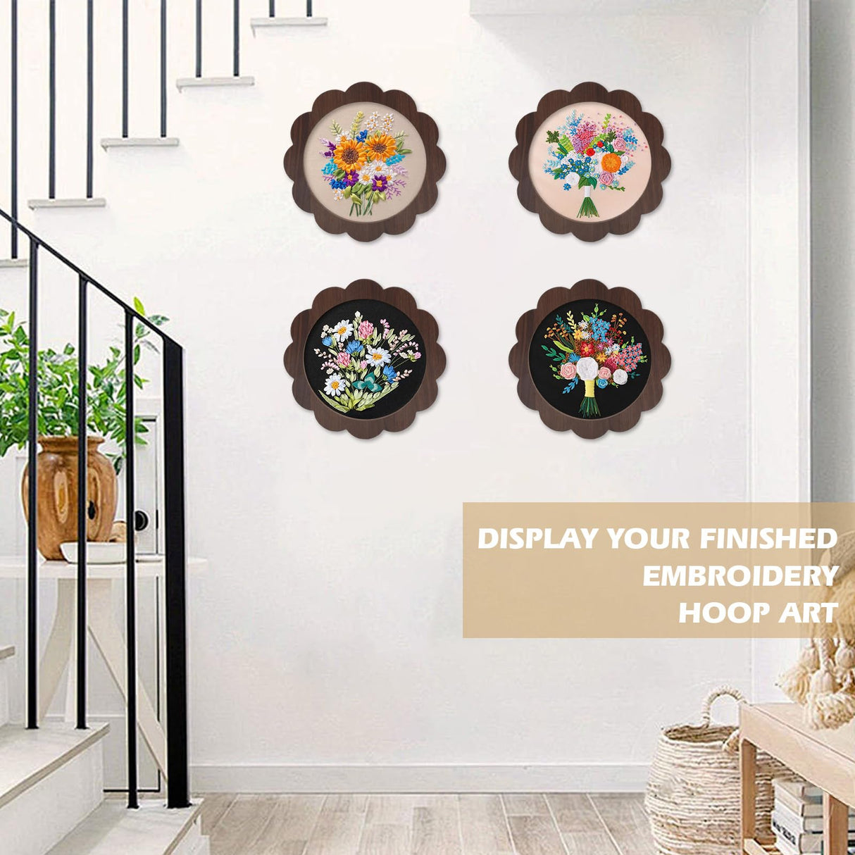 4 Sets Wood Embroidery Hoop Frame 8 Inch Sunflower Embroidery Display Frame Large Round Wooden Embroidery Frame for Finished Cross Stitch Hoop Frame DIY Decor Sewing Ornaments WHXGG