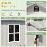 Patiowell 4' x 6' Outdoor Storage Shed with Floor, Plastic Shed Outside Resin Tool Shed with Window and Lockable Door for Backyard Garden Patio Lawn, White (Fit-it Shed) Patiowell