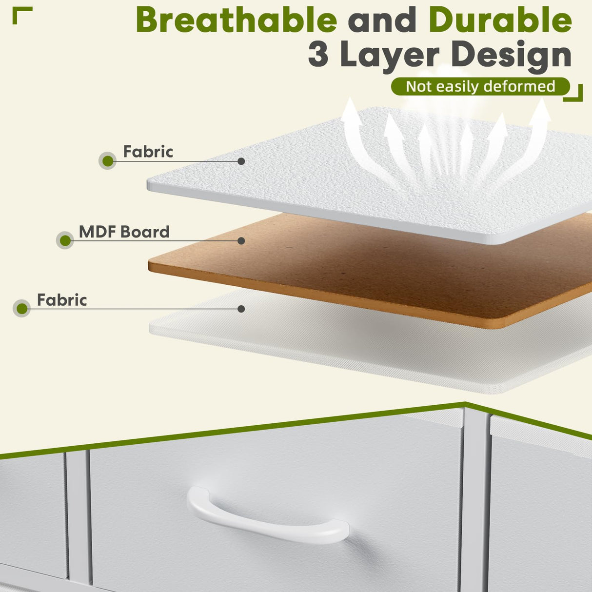 Simple Deluxe TV Stand Dresser for Bedroom Entertainment Center with 5 Fabric Drawers, Storage Organizers Units for Living Room, Media Console Table with Open Shelf up for 45" TV, White, Wood top Simple Deluxe