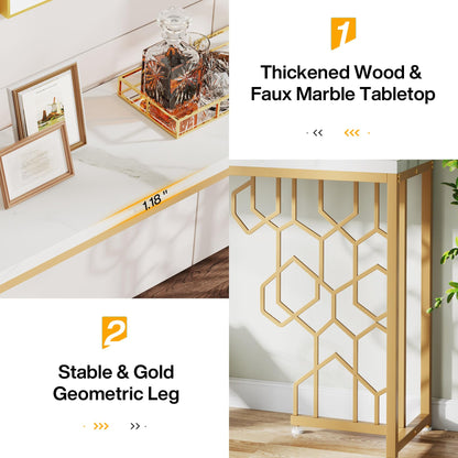 Tribesigns Modern Console Table, 70.87" Long Entryway Table for Living Room, Hallway, Entrance, Front Door, Foyer Sofa Table with Geometric Gold Frame & Faux Marble White Tabletop - WoodArtSupply