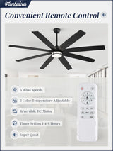 Fanbulous 72 Inch Ceiling Fans with Lights, Large Black Ceiling Fans with Remote, Farmhouse Modern Ceiling Fan Fixtures with Bright LED Light for Living Room, Bedroom, Kitchen Fanbulous