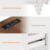 WAMPAT Dresser for Bedroom with 5 Drawers and 2 Storage Cabinet, Nightstands with Charging Station for Living Room, Mid Century Modern Kids Dressers with Wide Chest of Drawers for Nursery, White/Oak WAMPAT