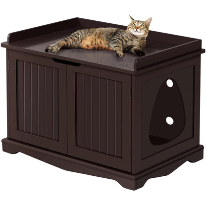 Yaheetech Cat Litter Box Enclosure, Hidden Cat Washroom Wooden Cat Litter Cabinet Indoor Cat Litter Box Furniture, Decorative Pet Side Table, Storage Bench for Large Cat Kitty, Espresso