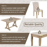 Farmhouse Dining Table Set for 6, Kitchen Table Set with Chairs and Bench, 6 Piece Solid Wood Dining Room Set with Trestle Table Legs for Kitchen, Dining Room (Natural Wood Wash) Mirightone