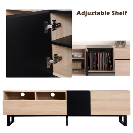Virubi Modern TV Stand with 3 Cabinets & Open Shelves, Minimalist Wooden Entertainment Center for TVs Up to 80”, Sturdy TV Console for Living Room Bedroom Decor (Wood) Virubi