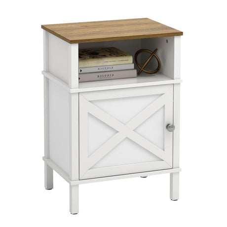 CIILAAILE Farmhouse Nightstand with Charging Station, White Bedside Table with USB&Type-C Ports and Outlets, End Table with Storage, Night Stand for Bedroom, White and Rustic Brown WGBZ0601WFE CIILAAILE