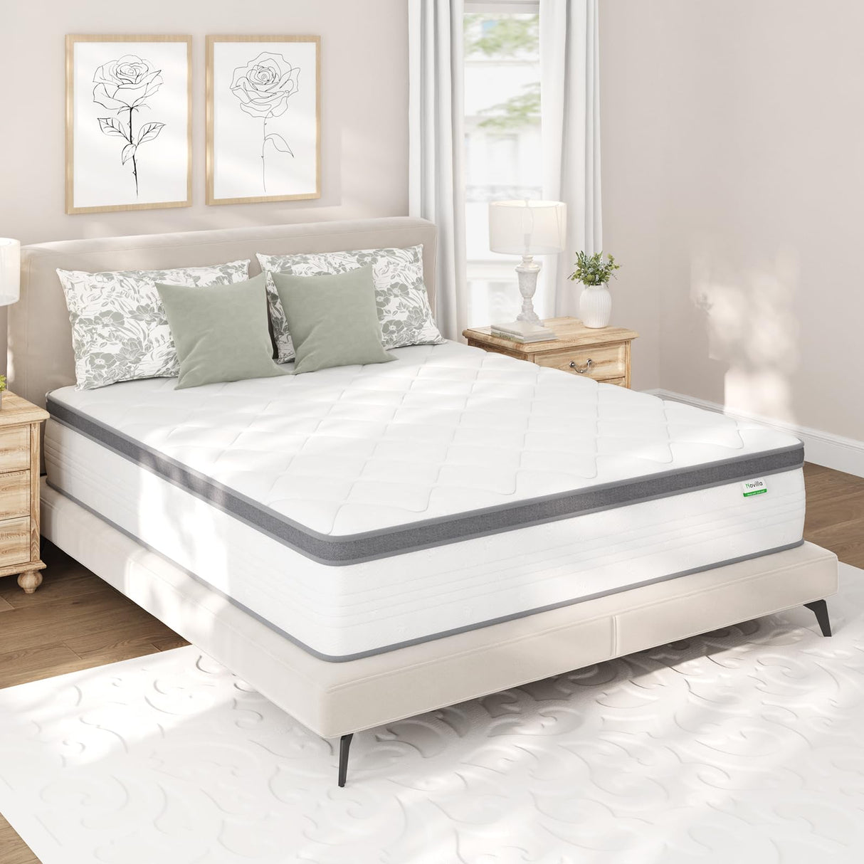 Novilla Queen Size Mattress 10 Inch, Queen Mattress in a Box Hybrid, Pocket Innerspring with Foam Layer for Motion Isolation & Pressure Relief,Soft Feel but Supportive,CertiPUR-US Novilla