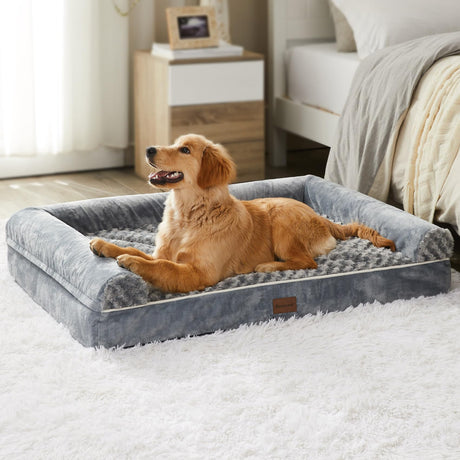 BFPETHOME Dog Beds for Large Dogs, Orthopedic Dog Bed for Medium Large Dogs, Egg- Foam Dog Crate Bed (L(36 * 27 * 6.5) Inch, Grey) BFPETHOME