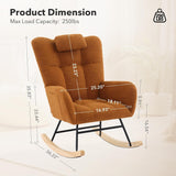Tioutbot Rocking Chair Nursery Teddy with Pillow&High Backrest Armchair,Fabric Upholstered Accent Chair Nursing Chairs for Living Room, Bedroom,Brown Tioutbot