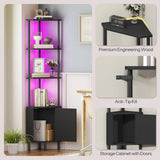 HOOBRO Corner Cabinet with LED Light, Corner Shelf Stand with Storage and Doors, 5-Tier Industrial Corner Bookshelf, 59” Tall Display Rack Shelf, for Living Room, Kitchen, Black BB147DCJ01 HOOBRO