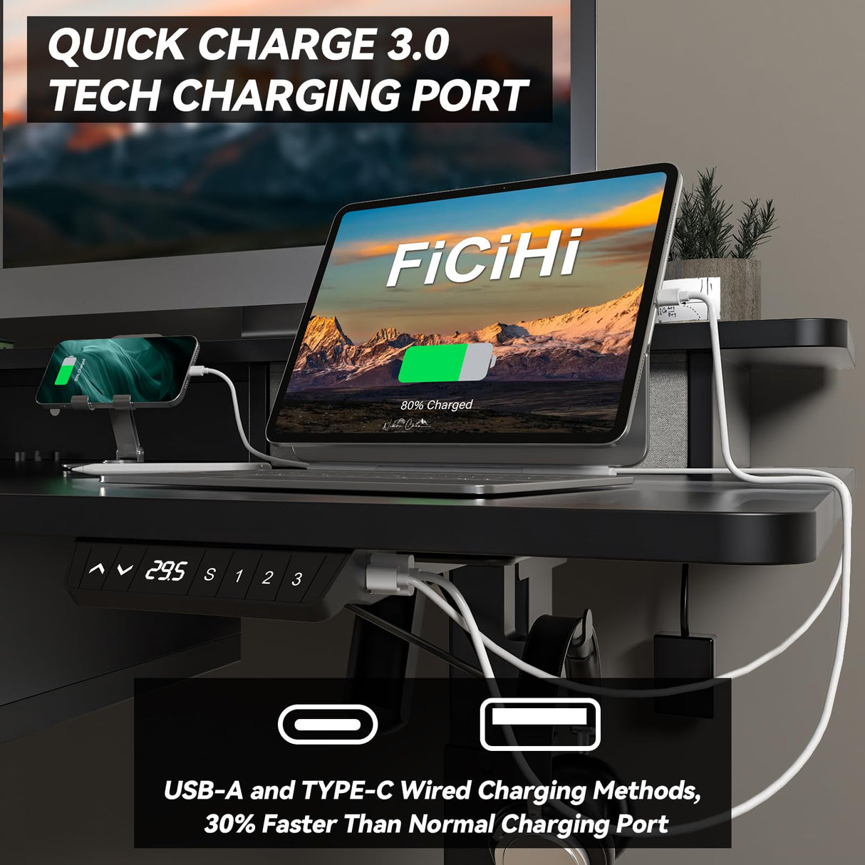 FICIHI Electric Standing Desk USB A/C Charging Port, Electric Height Adjustable Desk, 63 x 30 inches Desk with 4 Drawers,Larger Table Legs,Ergonomic Workstation Suitable for Home Gaming Office FICIHI