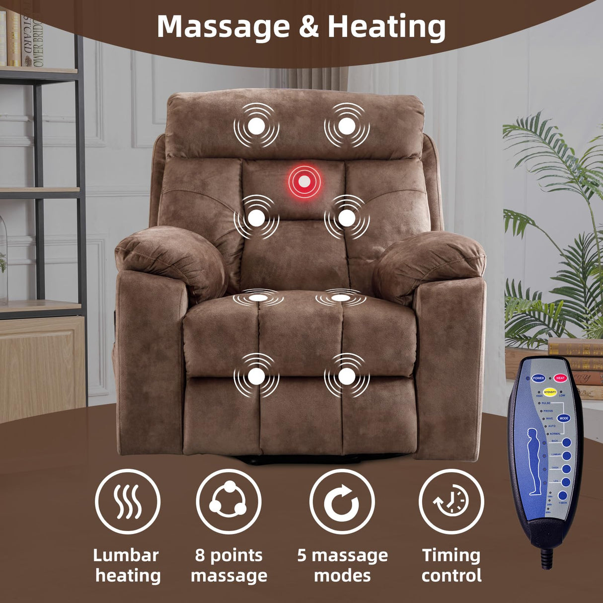 CANMOV Large Power Lift Recliner Chair with Massage and Heat for Elderly Big and Tall People, Overstuffed Wide Recliners with 2 Cup Holders, Side Pocket and USB Port, Camel CANMOV