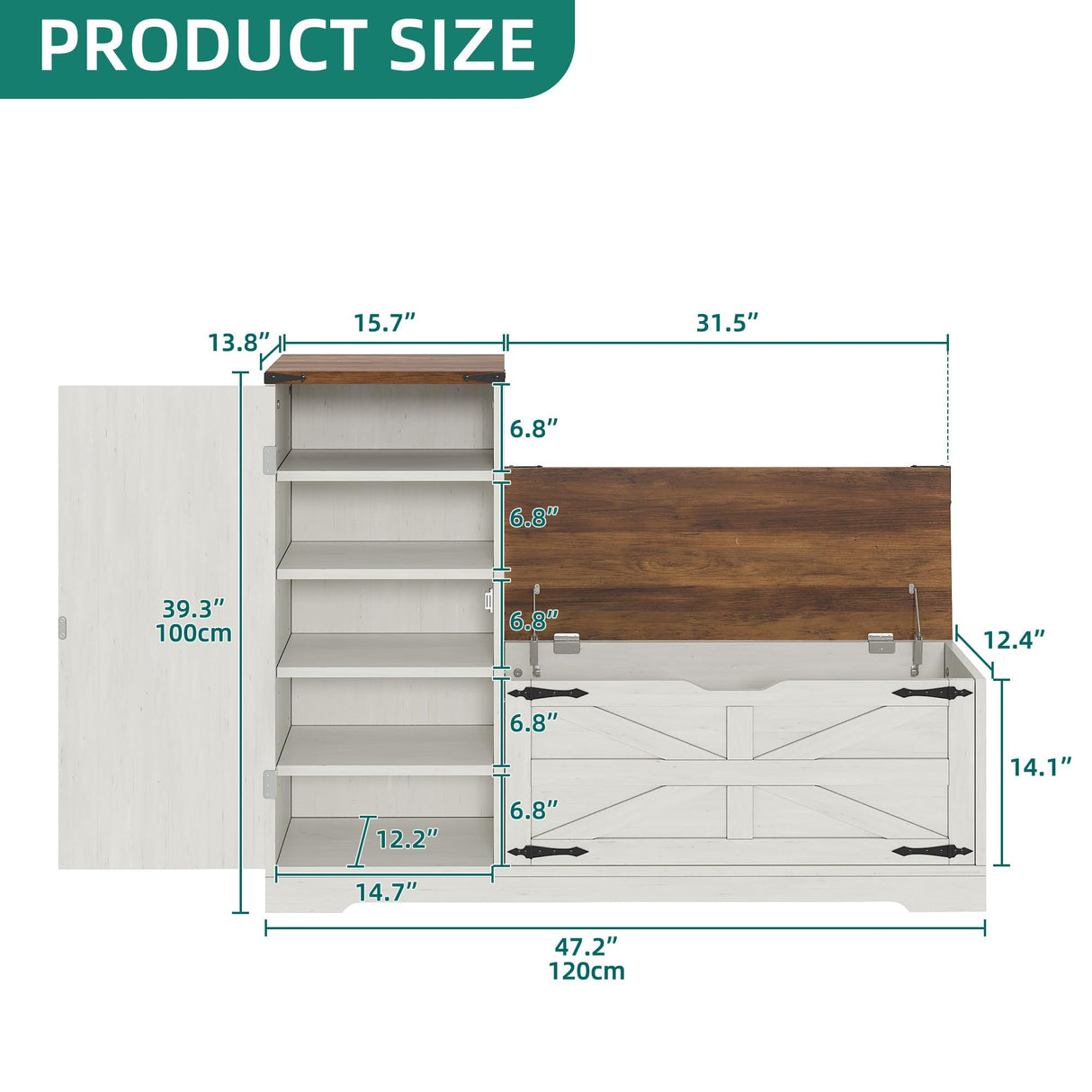 YITAHOME Shoe Cabinet with Bench, Shoe Storage Cabinet with Adjustable Shelves, Farmhouse Shoe Organizer Cabinet, L-Shaped Shoe Cabinet Storage for Entryway, Hallway, Living Room, White & Brown YITAHOME
