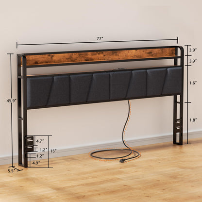 Furnulem King Size Headboard with Charging Station, USB Ports, and Adjustable RGB LED Light - WoodArtSupply