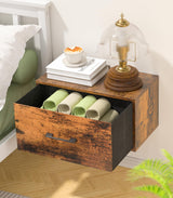 Adowes Floating Nightstand Shelf with Drawer, Wall Mounted Nightstand, Floating Drawer for Wall, Small Nightstand with Drawer, Floating Bedside Shelf for Bedroom, Rustic Brown Adowes