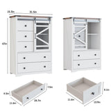 Vabches 5 Drawer Dresser, Sliding Barn Door, Farmhouse Tall Dresser Tall Chest of Drawers Storage Organizer Dresser for Bedroom Living Room, Entryway, White Vabches