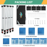 COBIZI 10x30 Canopy Party Tent with 8 Walls 10x30 Pop Up Tent for Parties Waterproof UPF 50+ Outdoor Commercial Event Tent for Party Backyard Gazebo Canopy with Sidewalls & Sandbags(Blue,10x30ft COBIZI