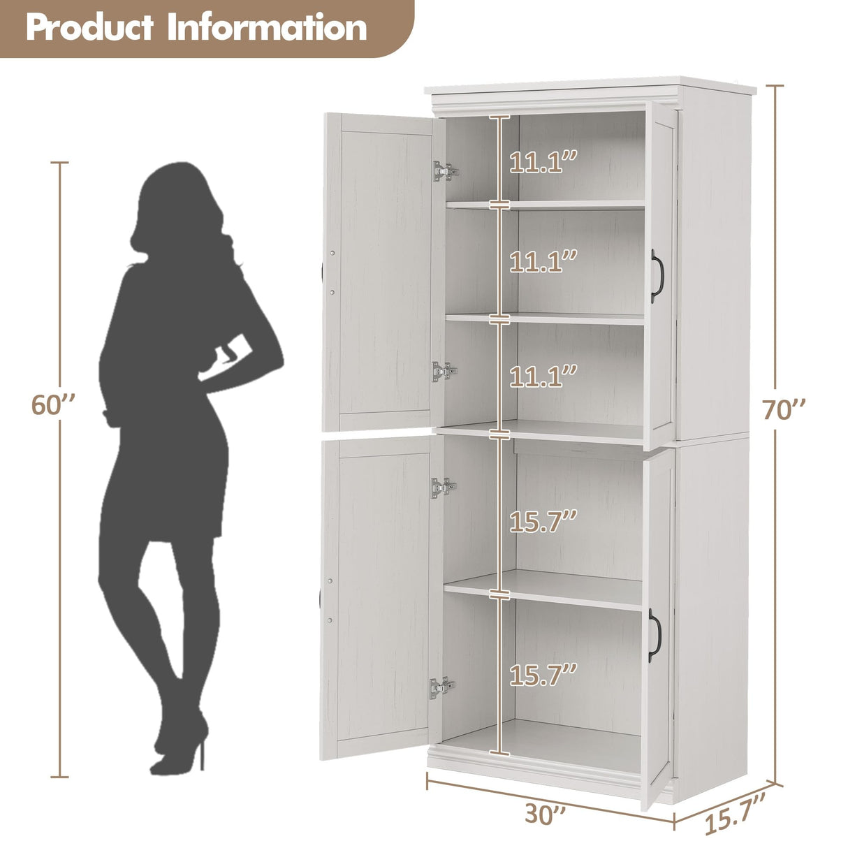 IDEALHOUSE Pantry Cabinet,70" Tall Kitchen Pantry Cabinet with Doors and Adjustable Shelves, Freestanding Cupboard, Tall Storage Cabinet for Bathroom, Dining Room, Living Room (Antique White) IDEALHOUSE
