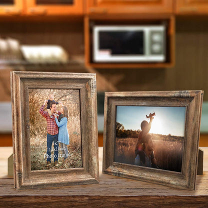 ZBEIVAN 2-Pack 5x7 Picture Frames Set Vintage Brown Family Art Rustic Photo Frame for Tabletop Stand or Wall Hanging