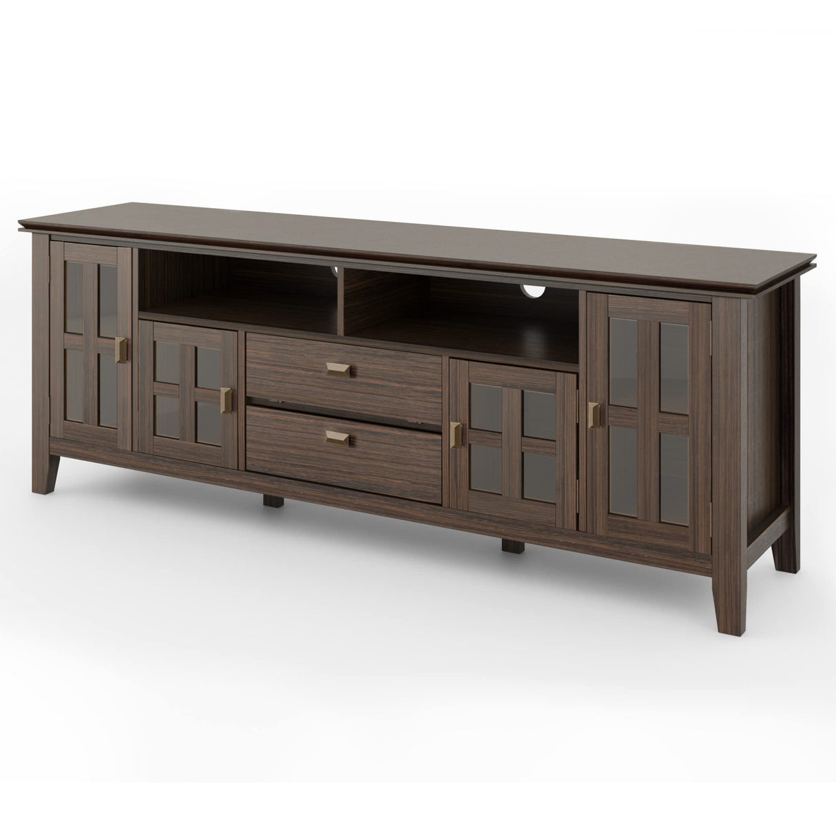 SIMPLIHOME Artisan SOLID WOOD Universal TV Media Stand, 72 inch Wide, Transitional, Living Room Entertainment Center, Storage Cabinet, for Flat Screen TVs up to 80 inches in Farmhouse Brown SIMPLIHOME