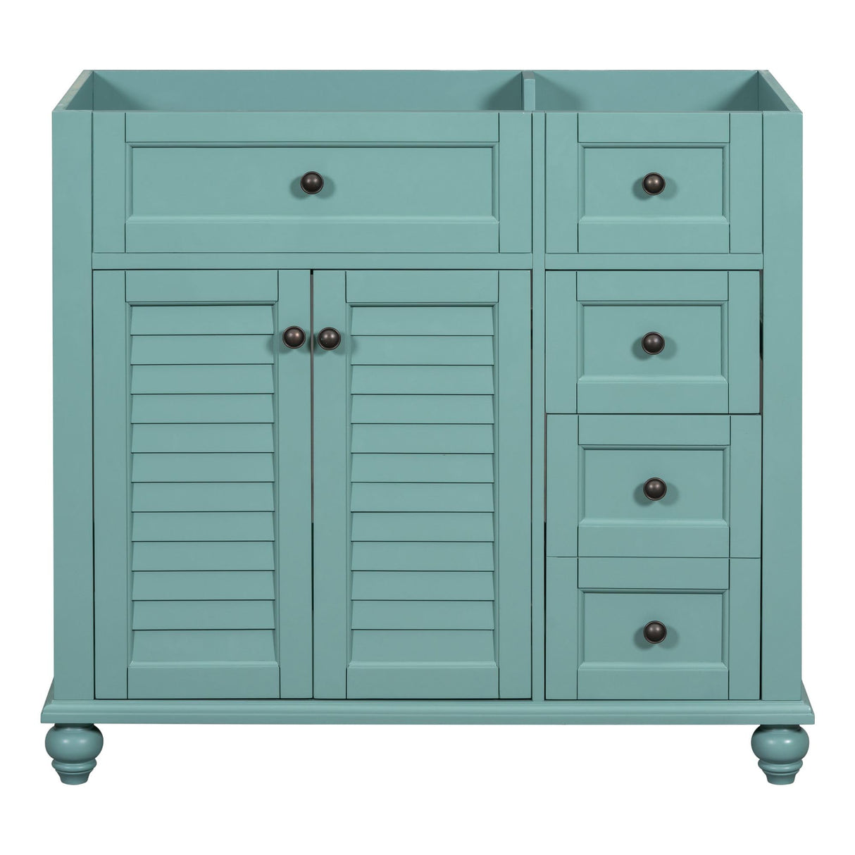 Merax 36" Bathroom Vanity Cabinet, Single Bathroom Storage Vanity with Louvered Doors and Drawers, Solid Wood Frame Bathroom Vanities Without Sink (Teal Without Sink) Merax