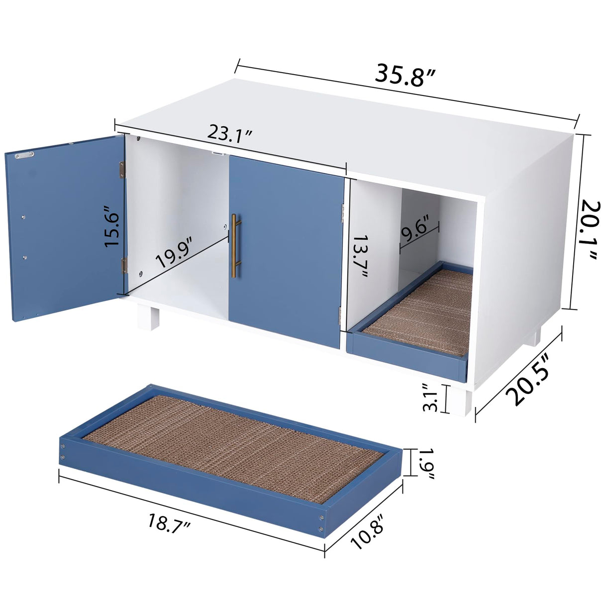 ZENY Pet Cat Litter Box Enclosure, Modern Cat House Furniture, Cat Washroom Furniture Hidden, Side End Table, Wood Pet Cat Crate with Scratch Pad, White ZENY