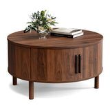 ZttRiee Coffee Table for Living Room, Modern Round Coffee Table with Cabinets & Sliding Doors, Home Small Space, 29.9" Fluted Center Table, Walnut ZttRiee