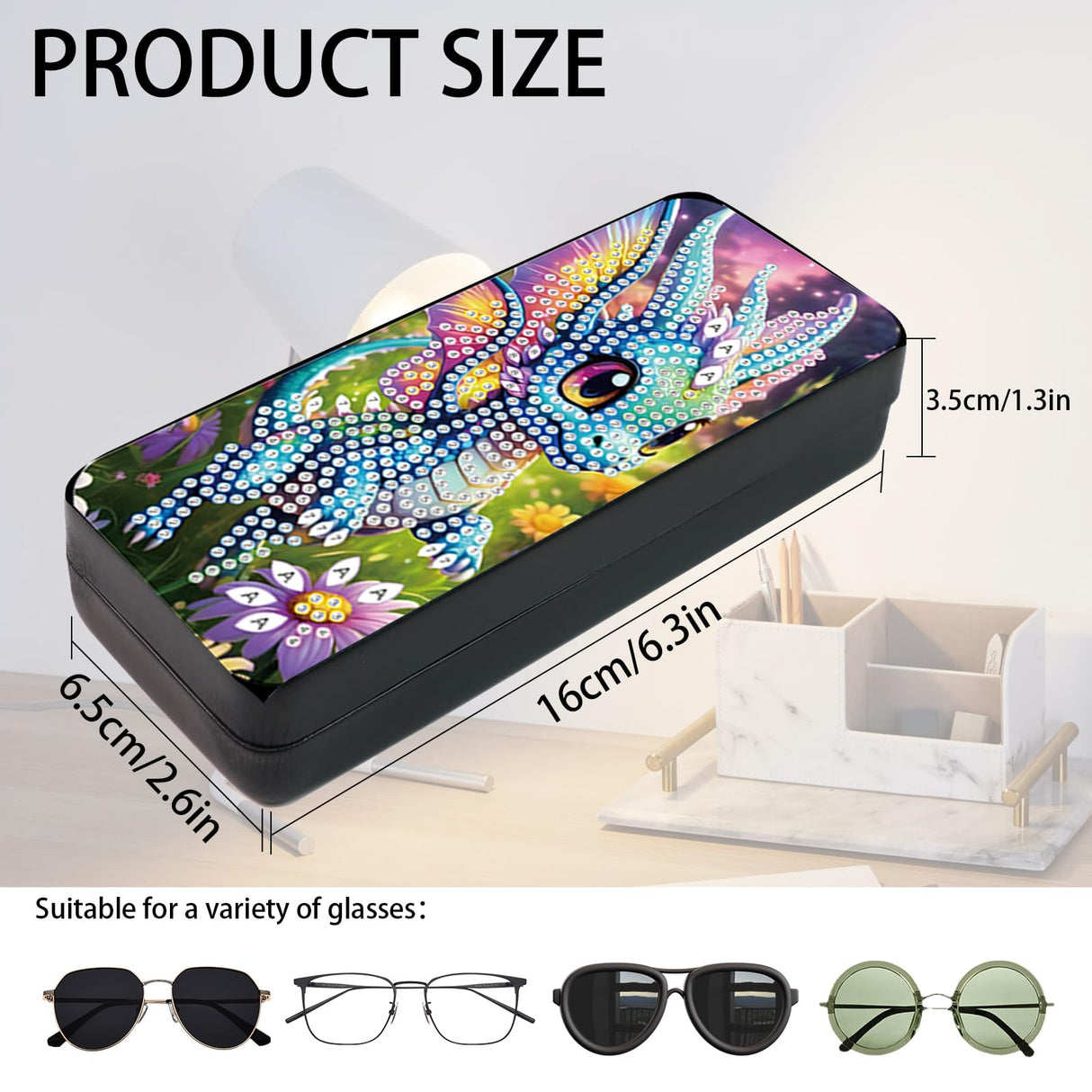 TDFERAN Diamond Art Kits for Adults Sunglasses Case16x6.5cm Eyeglasses Pouch Paint by Numbers Kit for Adults Portable Leather Soft Glasses Cases Reading Hard Glasses Cases for Women Men Dragon TDFERAN