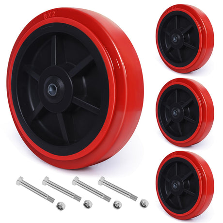 8 Inch Industrial Casters Set of 4, Polyurethane on Polyolefin Core Wheel with Double Roller Bearing- Solid Polyurethane Wheel with 6000 lbs Capacity, Use for Handling, Industrial Trolleys ZDNEY