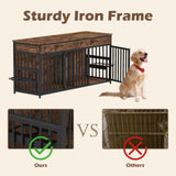 NEOCOZY Double Dog Crate Furniture, Indoor Large Heavy Duty, 72x24x36 inch Dog Crate Furniture for 2 Dogs with Bowl Stand NEOCOZY