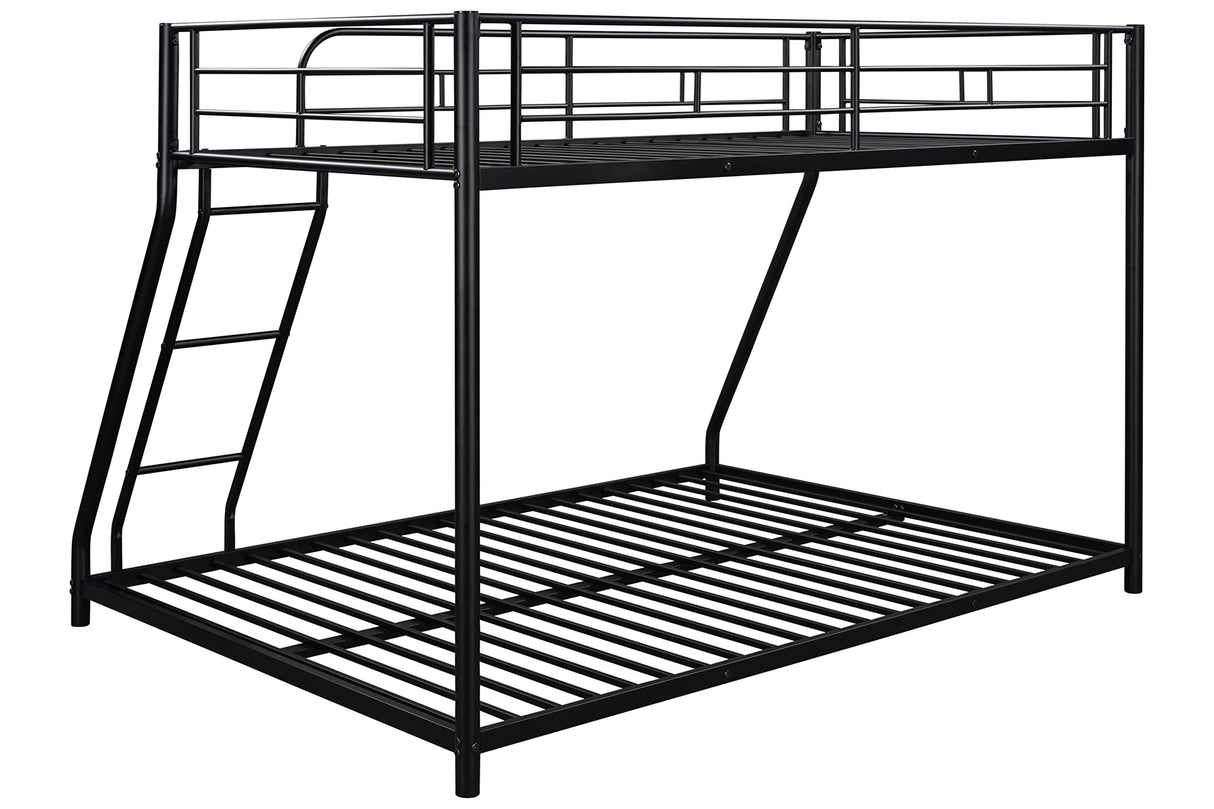 Majnesvon Metal Floor Bunk Bed, Twin Over Full Low Bunk Bed, Heavy Duty Frame with Sloping Ladder and Safety Guardrails for Teens Adults, No Box Spring Needed,Easy Assembly (Black) Majnesvon