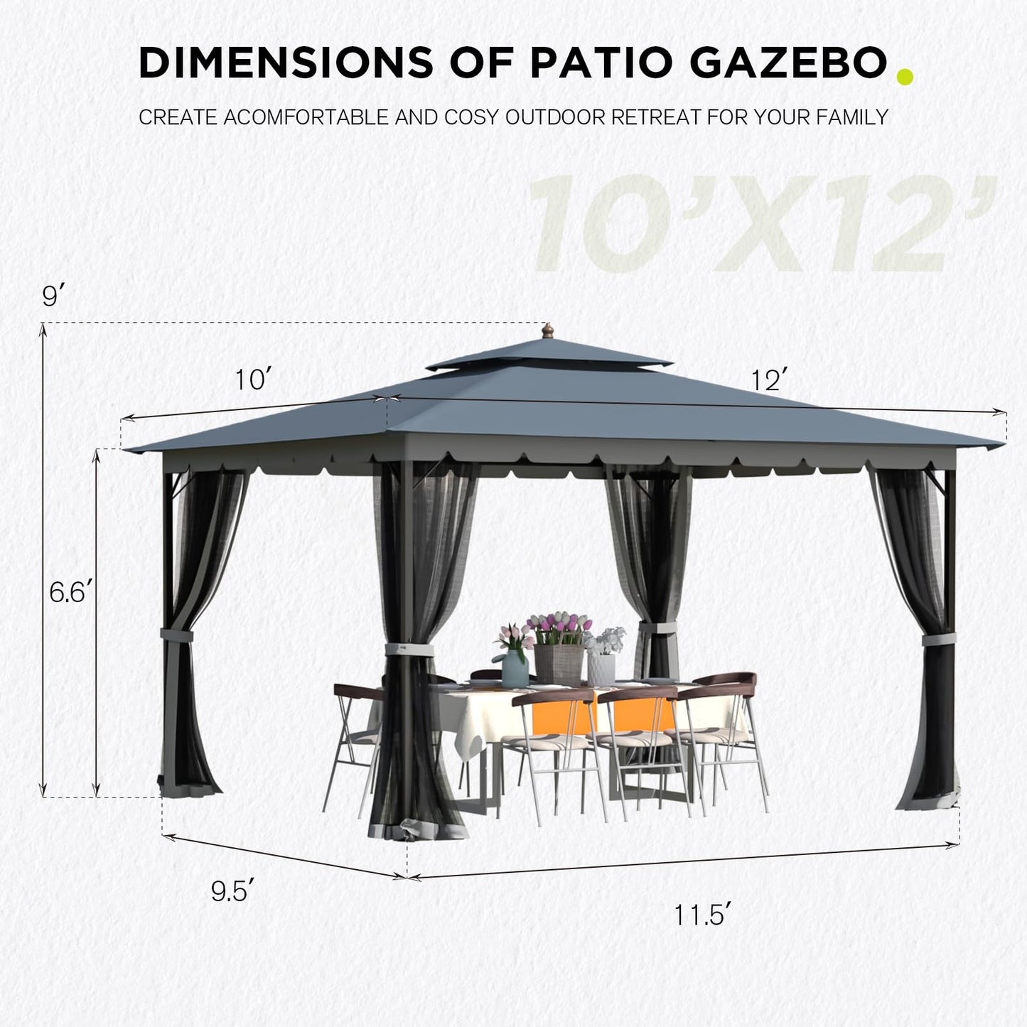 [Upgraded] 10x12 Gazebo with Mosquito Netting,Sturdy Metal Outdoor Patio Gazebo[Heavy Duty Frame],Gazebo Canopy Tent with Dual Air Roof,Patio Canopy Gazebo,All-Weather/Wind Resistant for Deck - WoodArtSupply