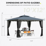 [Upgraded] 10x12 Gazebo with Mosquito Netting,Sturdy Metal Outdoor Patio Gazebo[Heavy Duty Frame],Gazebo Canopy Tent with Dual Air Roof,Patio Canopy Gazebo,All-Weather/Wind Resistant for Deck,Beige RICHRYCE