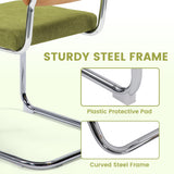 KROFEM Modern Cesca Cane Dining Chairs, Set of 2, Handwoven Rattan Cane Back, Chrome Base, Upholstered Cotton Seat, Ideal for Kitchen or Dining Room, Green KROFEM