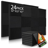 24 Pack Acoustic Panels, 1" X 12" X 12" Acoustic Foam Panels, Sound Proof Foam Panels, Self-Adhesive Soundproof Wall Panels,Fire-Proofed Soundproofing Wedges,Acoustic Treatment Foam for Home-Black Dmsky