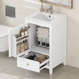 20" Bathroom Vanities with Ceramic Sink, Storage Rack Shelf and One Drawer, Solid Wood & MDF Board, White Merax