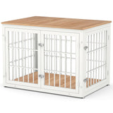 rehomerance Heavy Duty Dog Crate Furniture for Large and Medium Dogs, Decorative Pet House End Table, Wooden Cage Kennel Indoor, White and Natural rehomerance