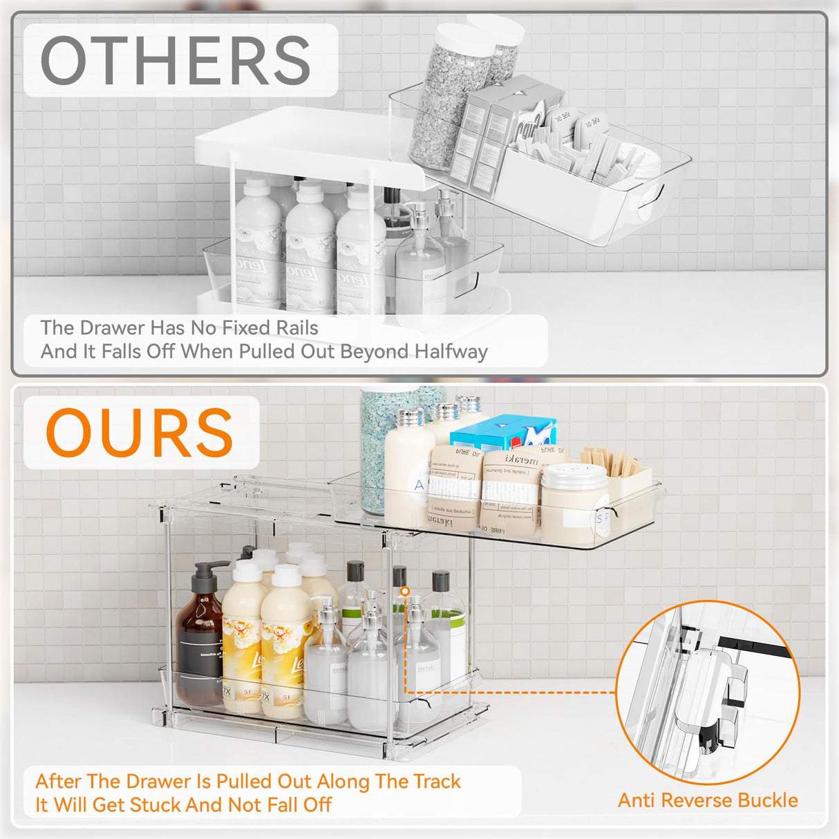 Yieach 4 Pack Under Sink Organizers and Storage,Clear Acrylic Bathroom Organizer and Cabinet Organization for Makeup,Medicine,Two Tier Pull Out Cabinet Organizer Drawers for Pantry,Vanity Storage Bins Yieach