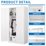 BYNSOE Metal Storage Locker Cabinet, Metal Locker 72” White Tall Steel Wardrobe, Employees Locker with Hanging Rod Shelves and Lockable Doors for Home,School,Office-Assembly Required (White-Style 3) BYNSOE
