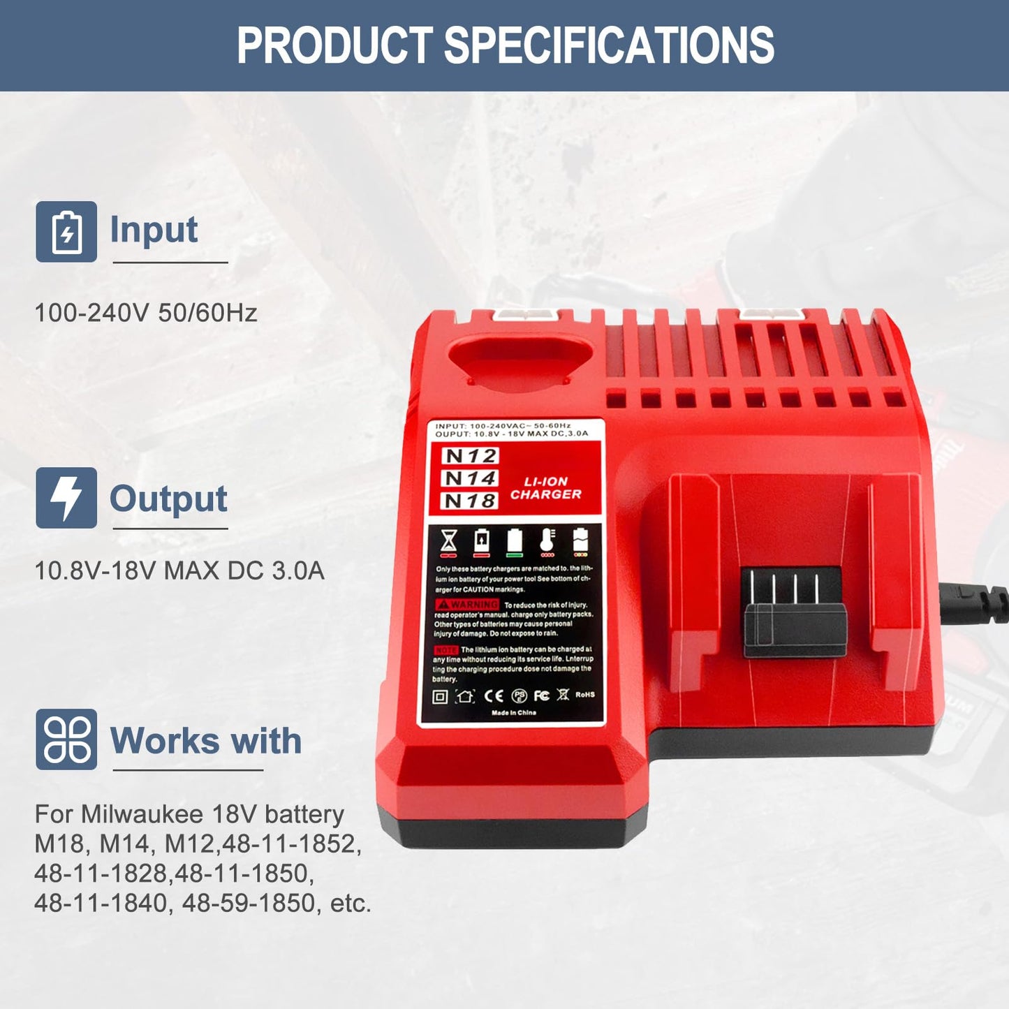 GOOALITY 5.0Ah 18V Lithium Battery and Charger Compatible with Milwaukee 18V 48-11-1852 48-11-1850 48-11-1862 48-11-1865 M18 Batteries - WoodArtSupply