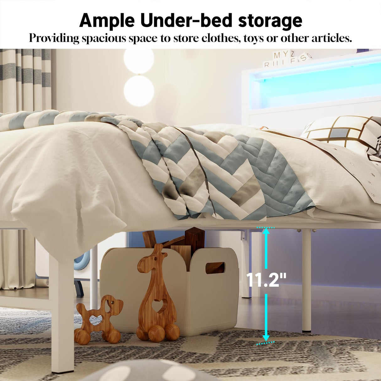 Weehom Twin Bed Frames with Headboard Shelf Storage, Wood Twin Bed Frame with Charging Station and LED Lights, No Box Spring Needed Twin Size Metal Bed Frame for Kids Students, White Weehom