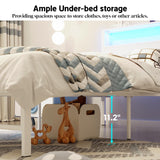 Weehom Twin Bed Frames with Headboard Shelf Storage, Wood Twin Bed Frame with Charging Station and LED Lights, No Box Spring Needed Twin Size Metal Bed Frame for Kids Students, White Weehom