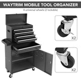 WAYTRIM 5-Drawer Rolling Tool Chest, Removable Tool Cabinet Box with Wheels and Drawers, Tool Cabinet Storage Box, Adjustable Shelf, Portable with Wheels and Lock for Warehouse, Repair Shop (Black) WAYTRIM