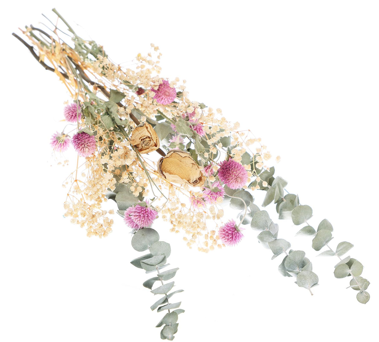 Botius 17" Natural Dried Flower Bouquet Real Flower Arrangements with Dried Eucalyptus, Yellow Rose, Baby Breath/Gypsophila, Gomphrena Globosa for Home Wedding Table Vase Wall Hanging Décor Botius