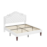 Allewie Queen Bed Frame with Adjustable Velvet Tiara Headboard, Upholstered Diamond Button Tufted Platform Bed, Wood Slats Support, No Box Spring Needed, Mattress Foundation, Easy Assembly, White Allewie