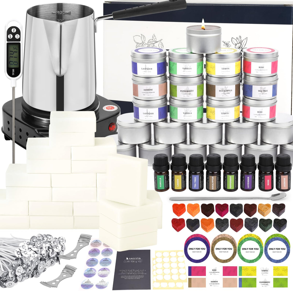 SAEUYVBCandle Making Kit,Candle Making Kit with Wax Melter, Complete Candle Making Kit for Adults Beginners, Candle Making Supplies, DIY Arts & Crafts Kits Perfect as Home Decorations SAEUYVB