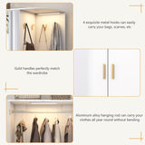 XVD Armoire Wardrobe Closet with Mirror & Sensor Light, Bedroom Armoire with 5 Doors & 2 Drawers, Modern Wooden Large Wardrobe Closet with Shelves, 4 Hooks, 2 Hanging Roods, Open Space, White XVD