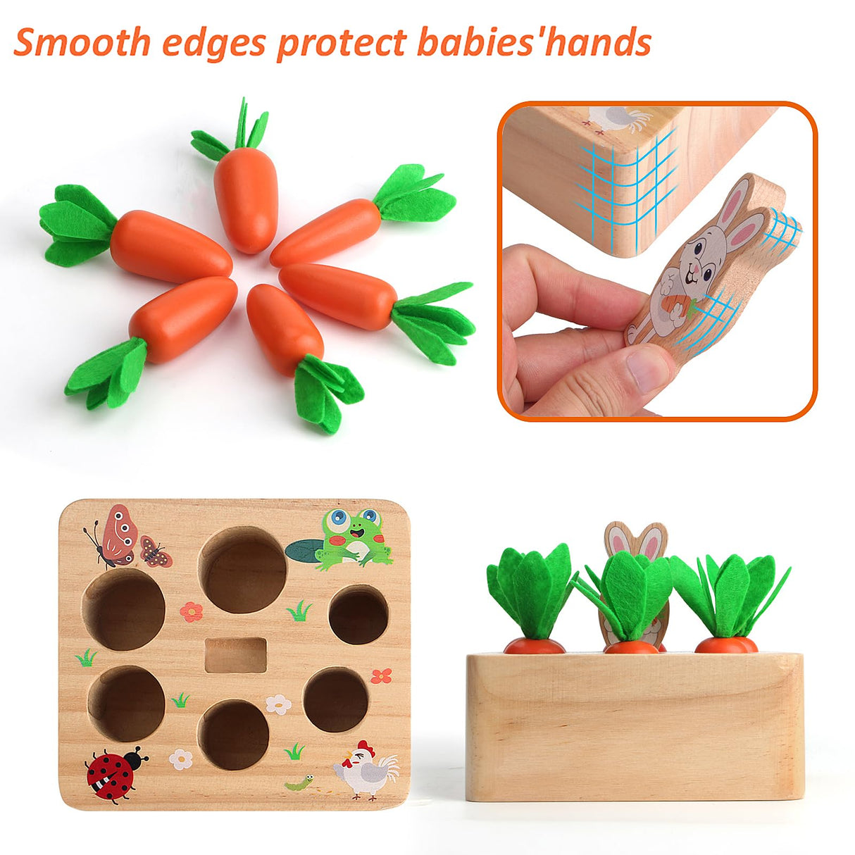 SKYFIELD Carrot Harvest Game Wooden Toy for Baby Boys and Girls 1 2 3 Year Old, Educational Shape Sorting Matching Puzzle Gift Toy with 7 Sizes Carrots.Great Montessori Toy for Toddlers 1-3 SKYFIELD